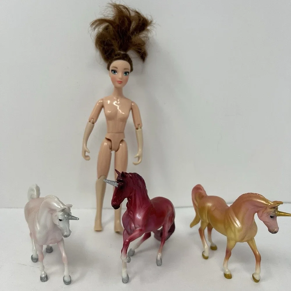 Breyer Reeves Unicorn Horse Crazy Surprise Red Gold White Girl Rider Figure set